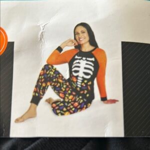 Halloween Skeleton Pajama Set - Orange and Black